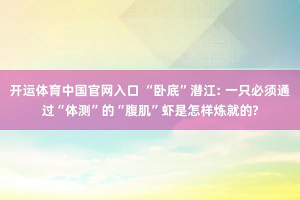 开运体育中国官网入口 “卧底”潜江: 一只必须通过“体测”的“腹肌”虾是怎样炼就的?